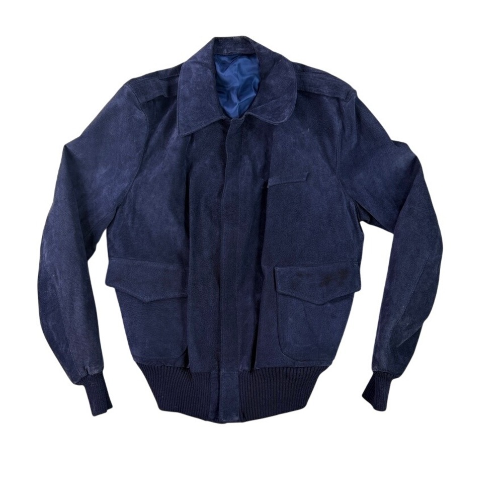 Vintage HUC of Sweden‎ Suede Bomber Jacket Mens 46 Small Blue Flight A-2 Leather